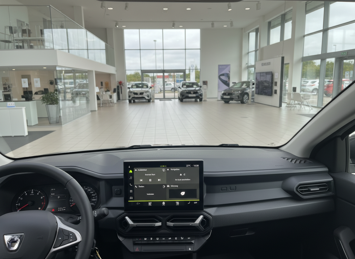 Dacia Innenraum mit Touchscreen-Display im Autohaus Showroom