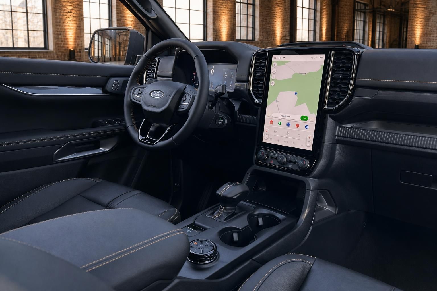 Ford Ranger Cockpit mit Touchscreen-Navigation und Lederausstattung