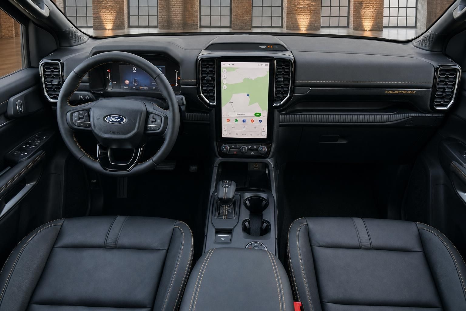 Ford Ranger Wildtrak Innenraum mit Blick auf Armaturenbrett und Sitze