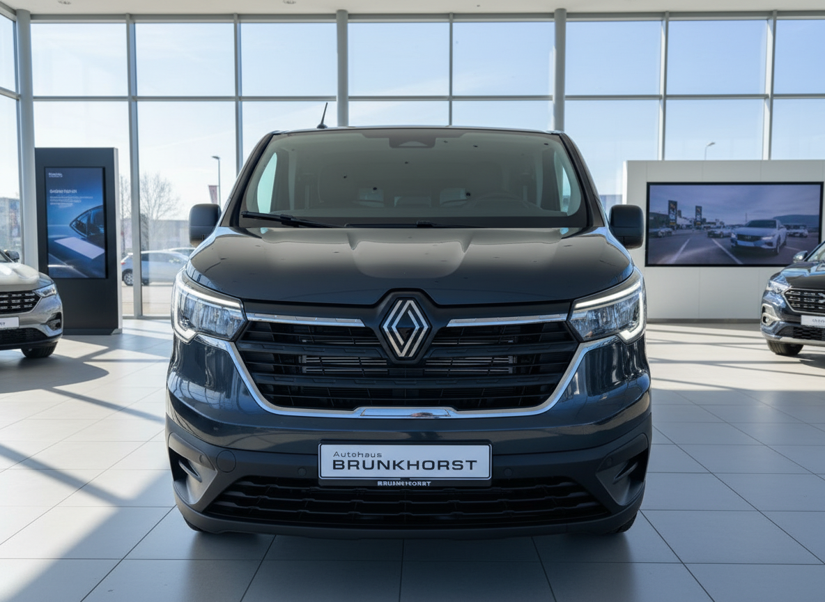 Renault Trafic Frontansicht in Dunkelgrau im Autohaus Brunkhorst Showroom