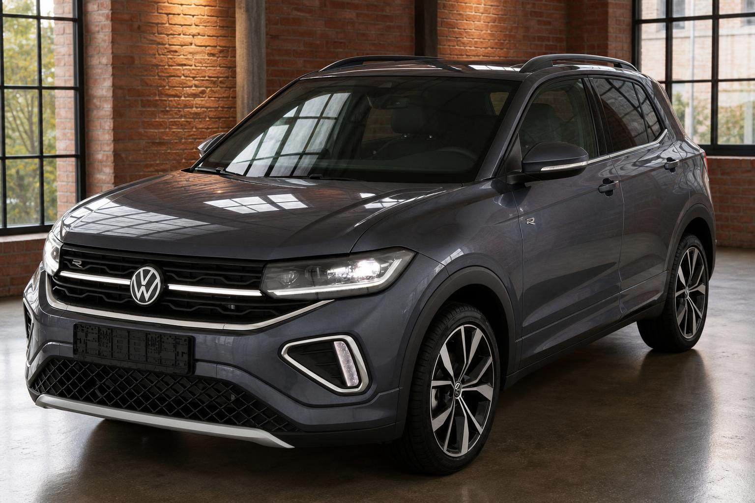 VW T-Cross grau Frontansicht – SUV mit LED-Scheinwerfern und R-Line Stoßfänger