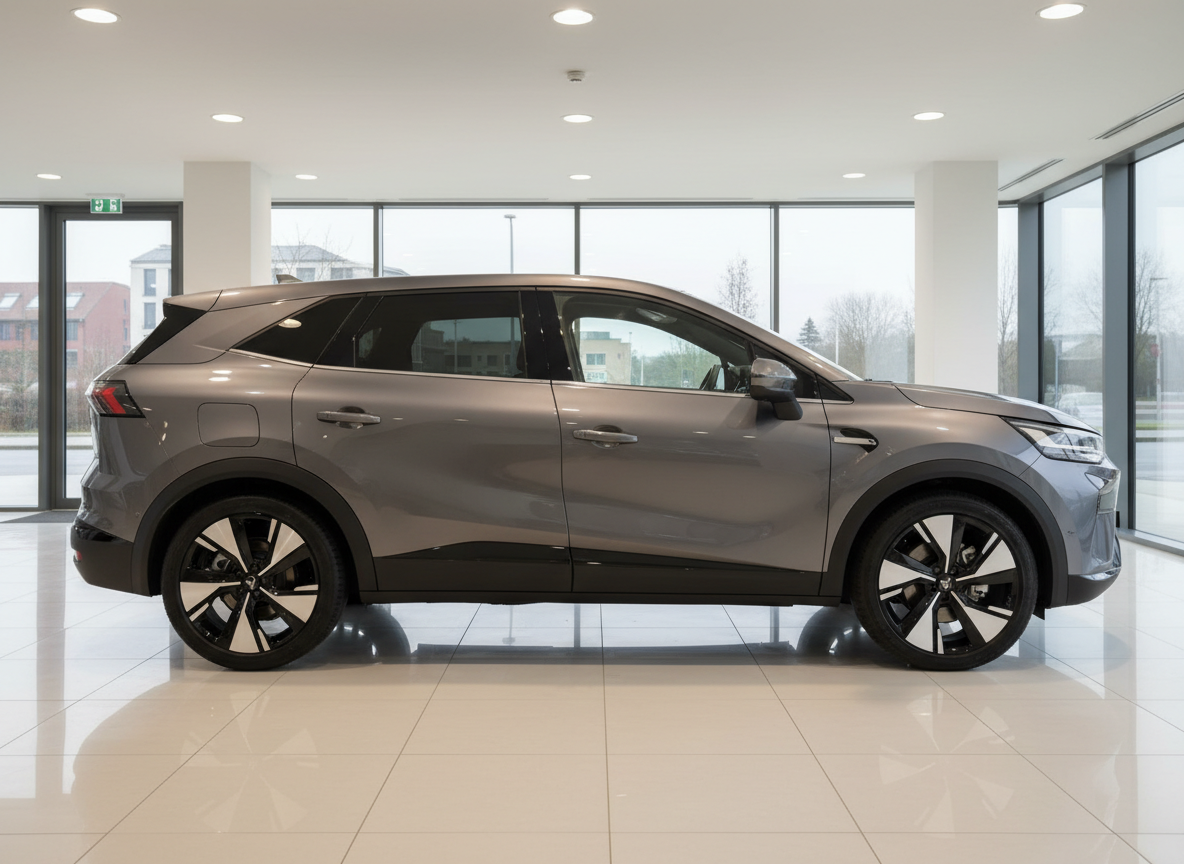 Renault Symbioz grau metallic SUV Seitenansicht im Autohaus Showroom