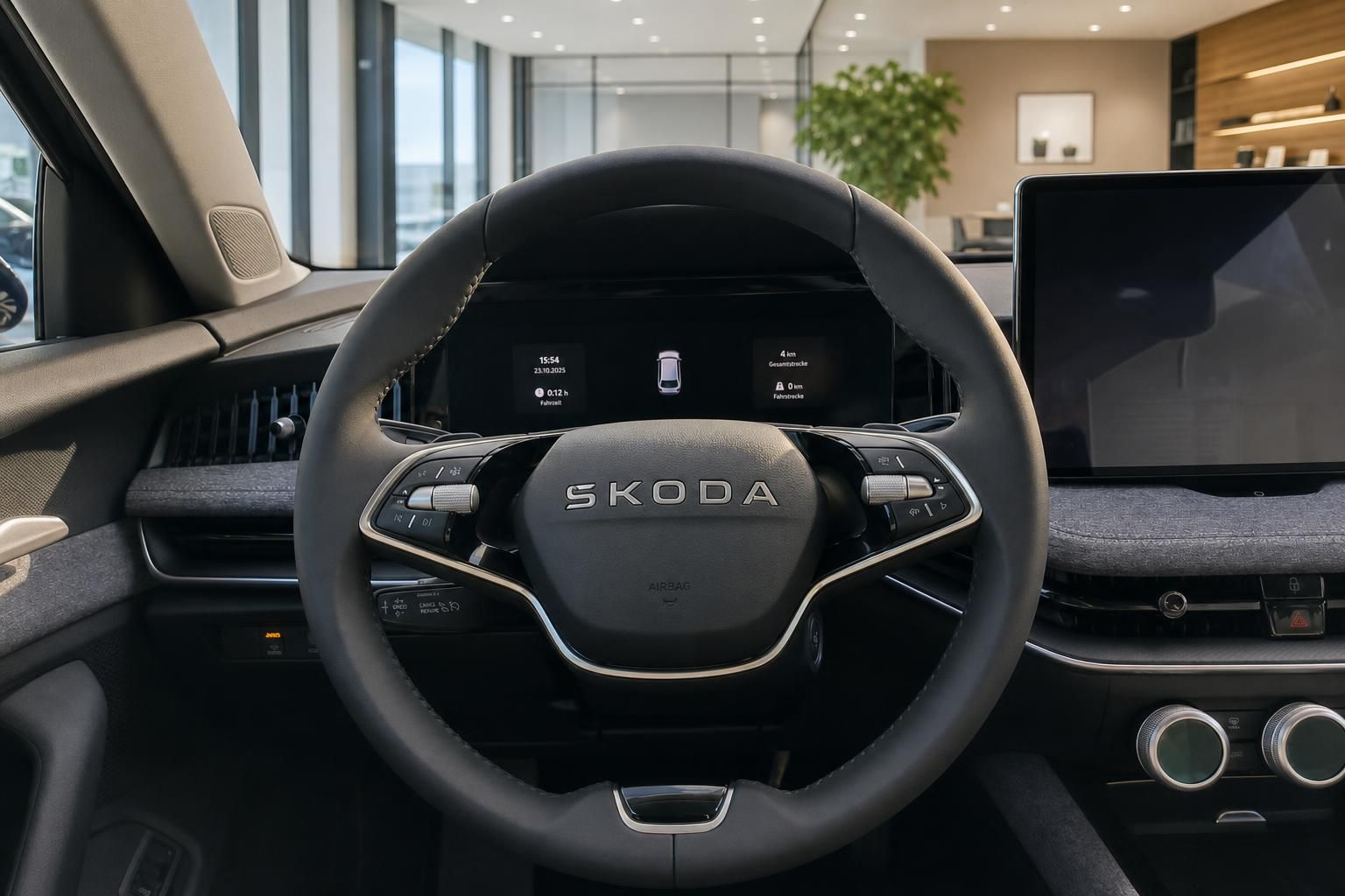 Skoda Lenkrad mit digitaler Instrumententafel und modernem Cockpit-Design
