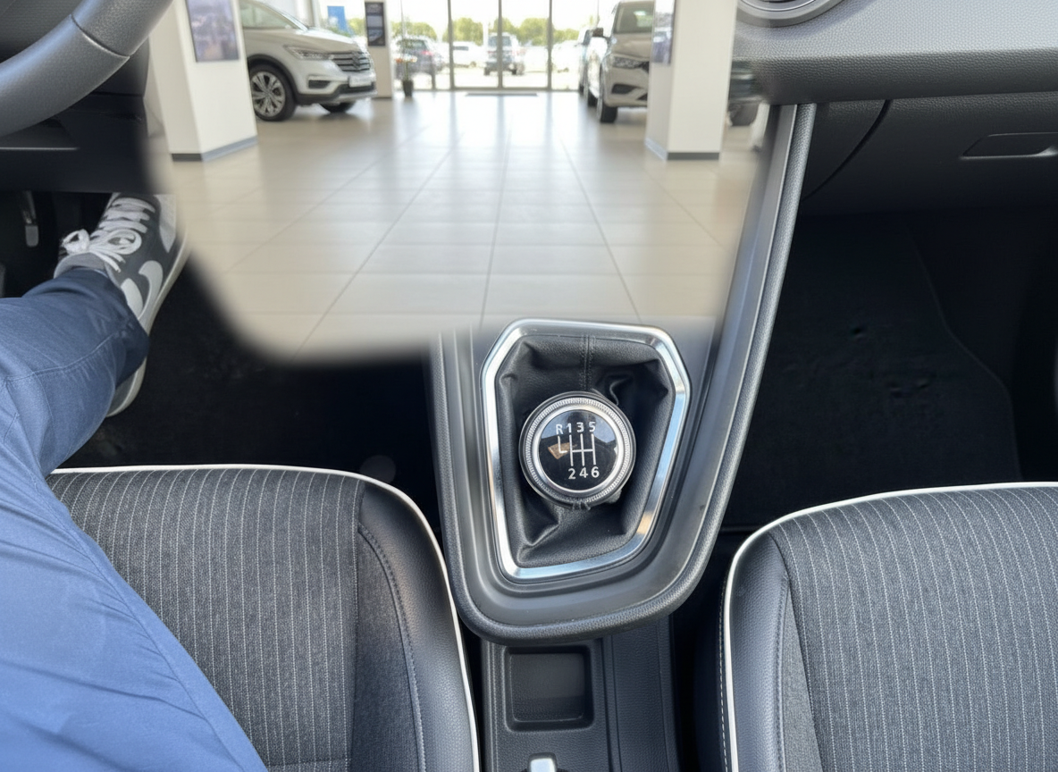 Volkswagen Innenraum mit 6-Gang-Schaltgetriebe und Schaltknauf in modernem Fahrzeuginterieur