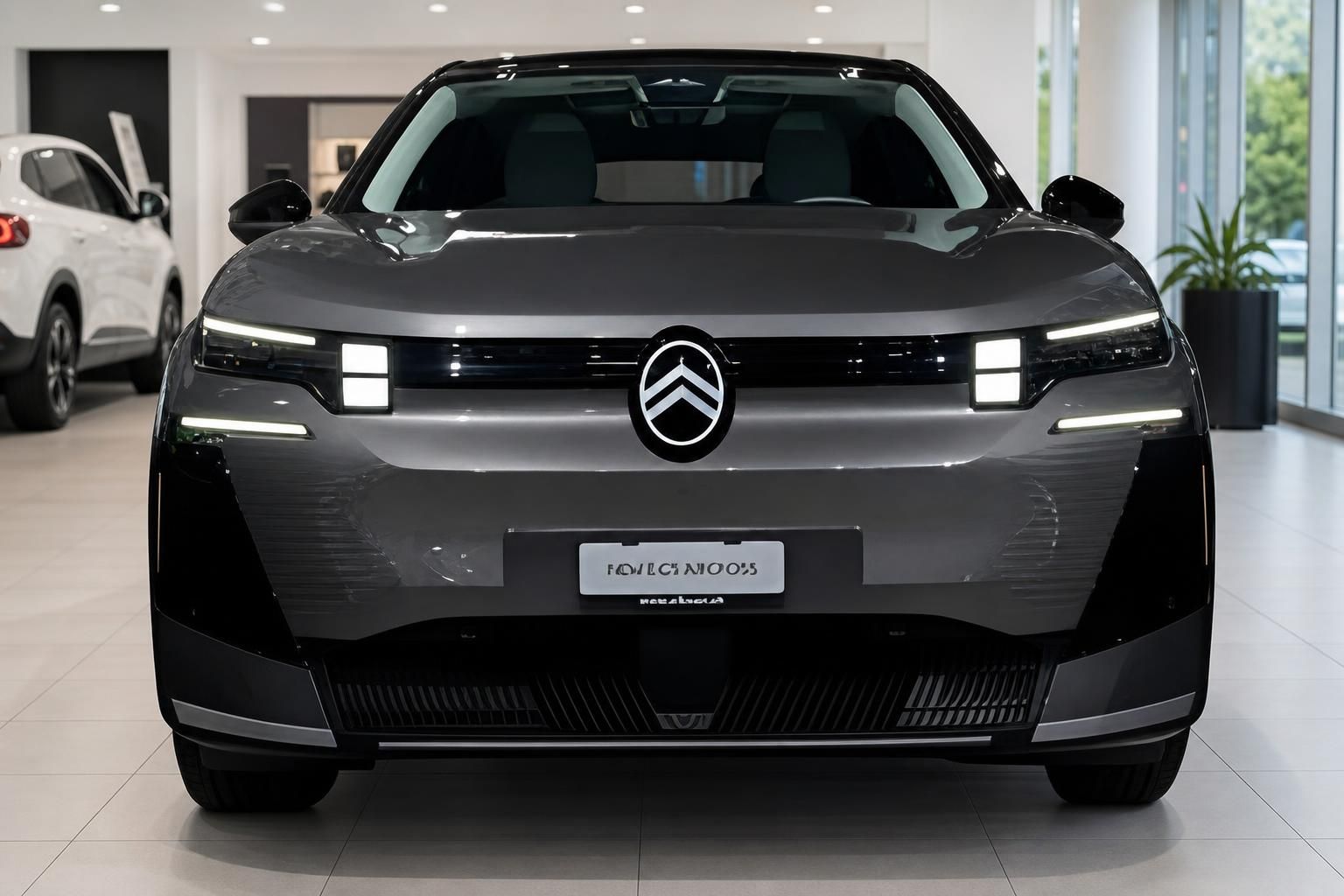 Citroën Frontansicht in grauer Lackierung im Autohaus-Showroom