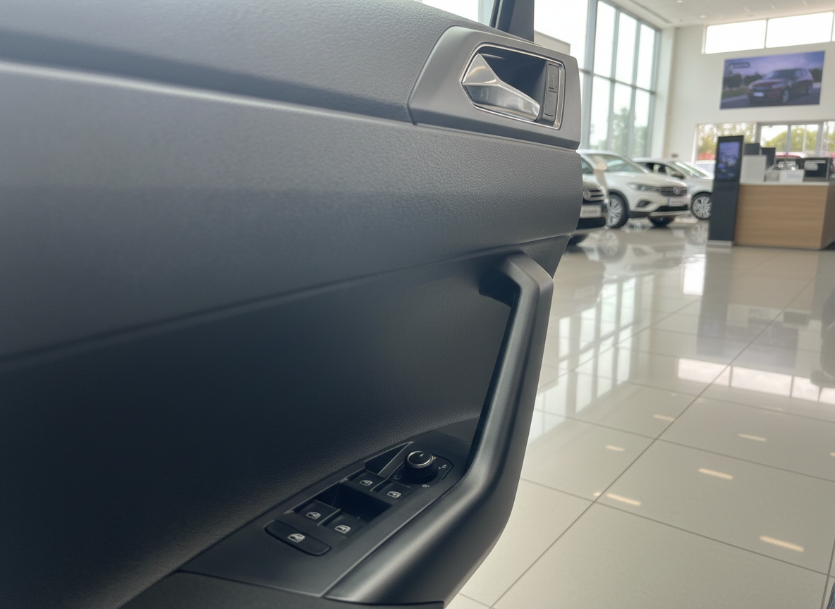 Volkswagen Fahrzeugtür Innenansicht mit Fensterheber und Türgriff im VW Autohaus