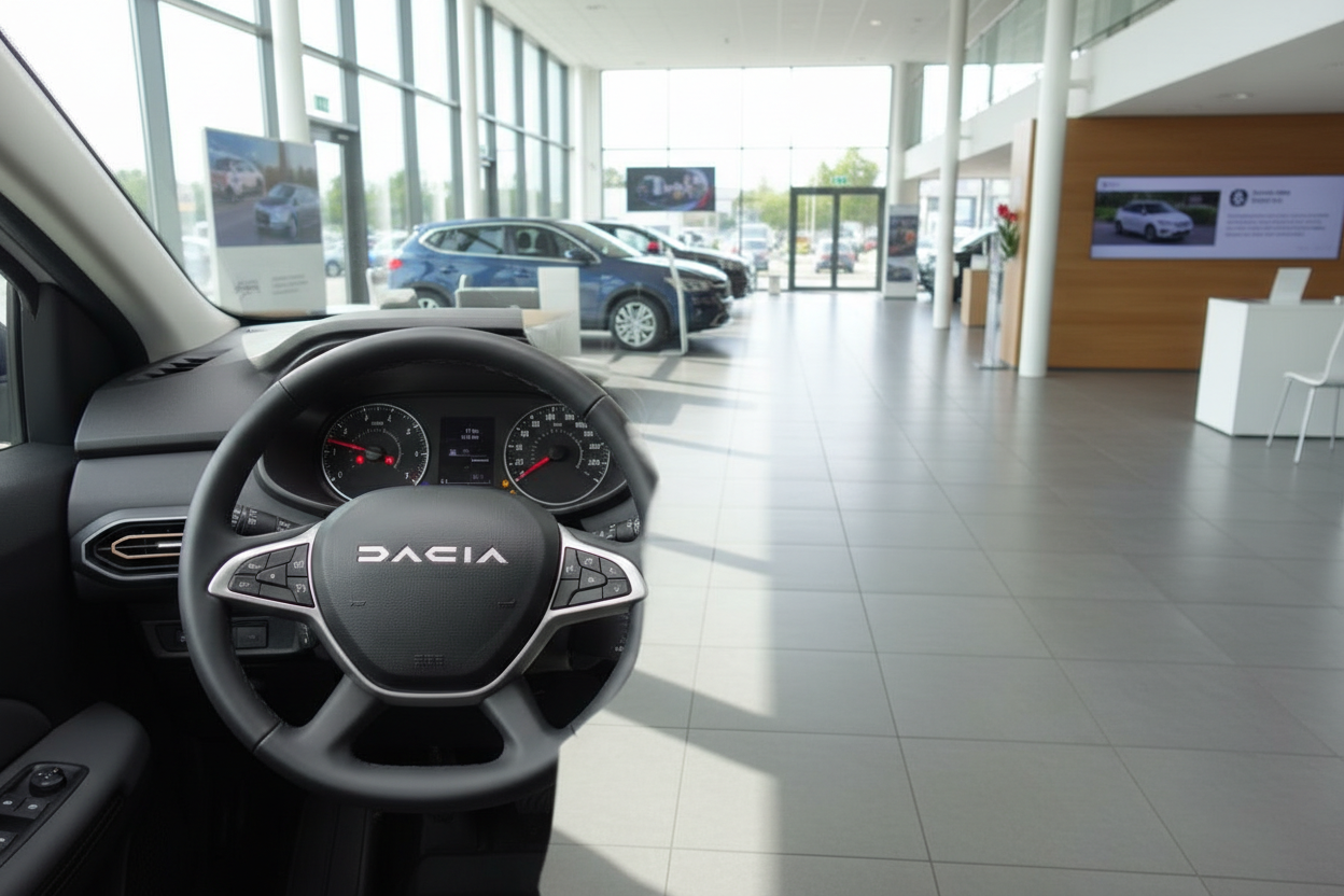Dacia Innenraum mit Lenkrad im Autohaus Showroom
