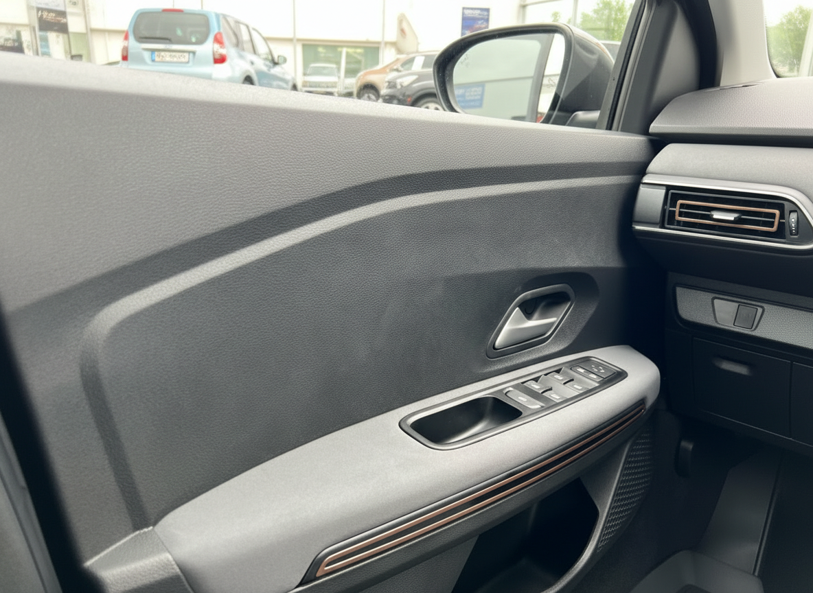 Fahrzeuginnenraum Fahrertür mit Fensterheber und Kupfer-Zierleisten bei einem modernen PKW