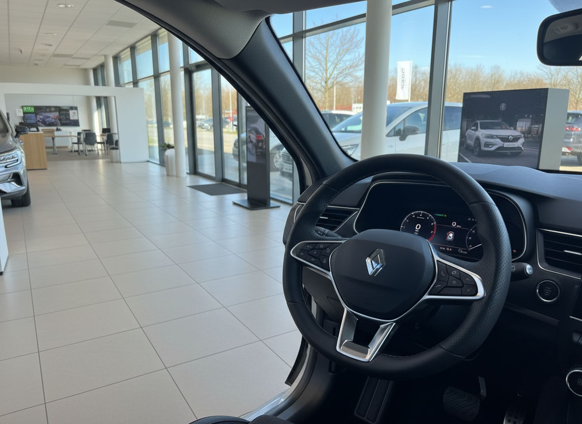 Renault Innenraum mit Lenkrad und Armaturenbrett im Autohaus