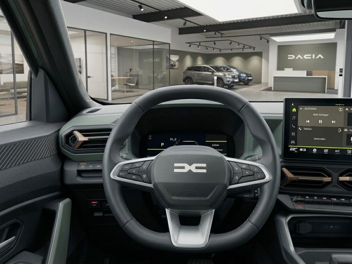 Lenkrad und Cockpit mit digitalem Tacho und Infotainment-System