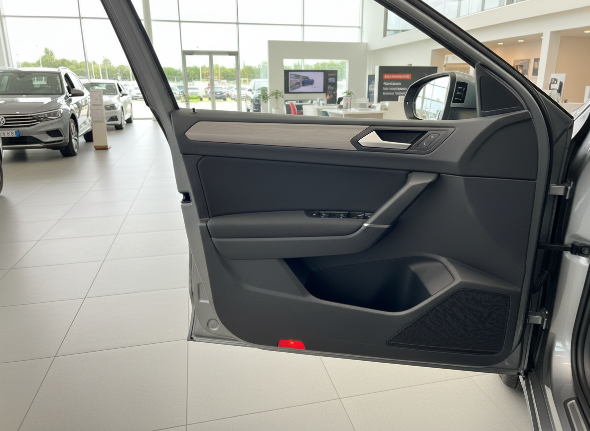 VW Volkswagen Fahrzeugtür Innenverkleidung grau mit Fensterheber und Lautsprecher im Autohaus