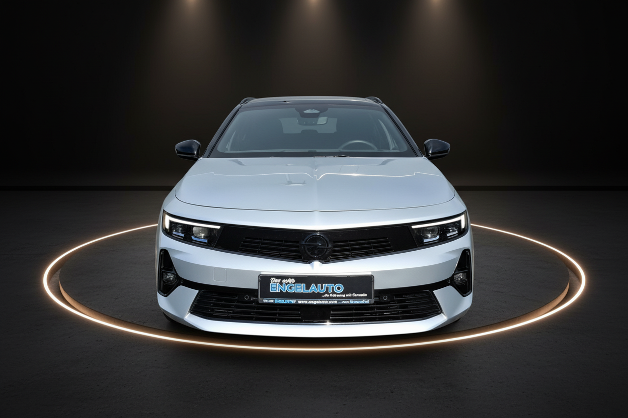 Opel Astra Sports Tourer in Weiß Frontansicht im Fotostudio bei Engelauto