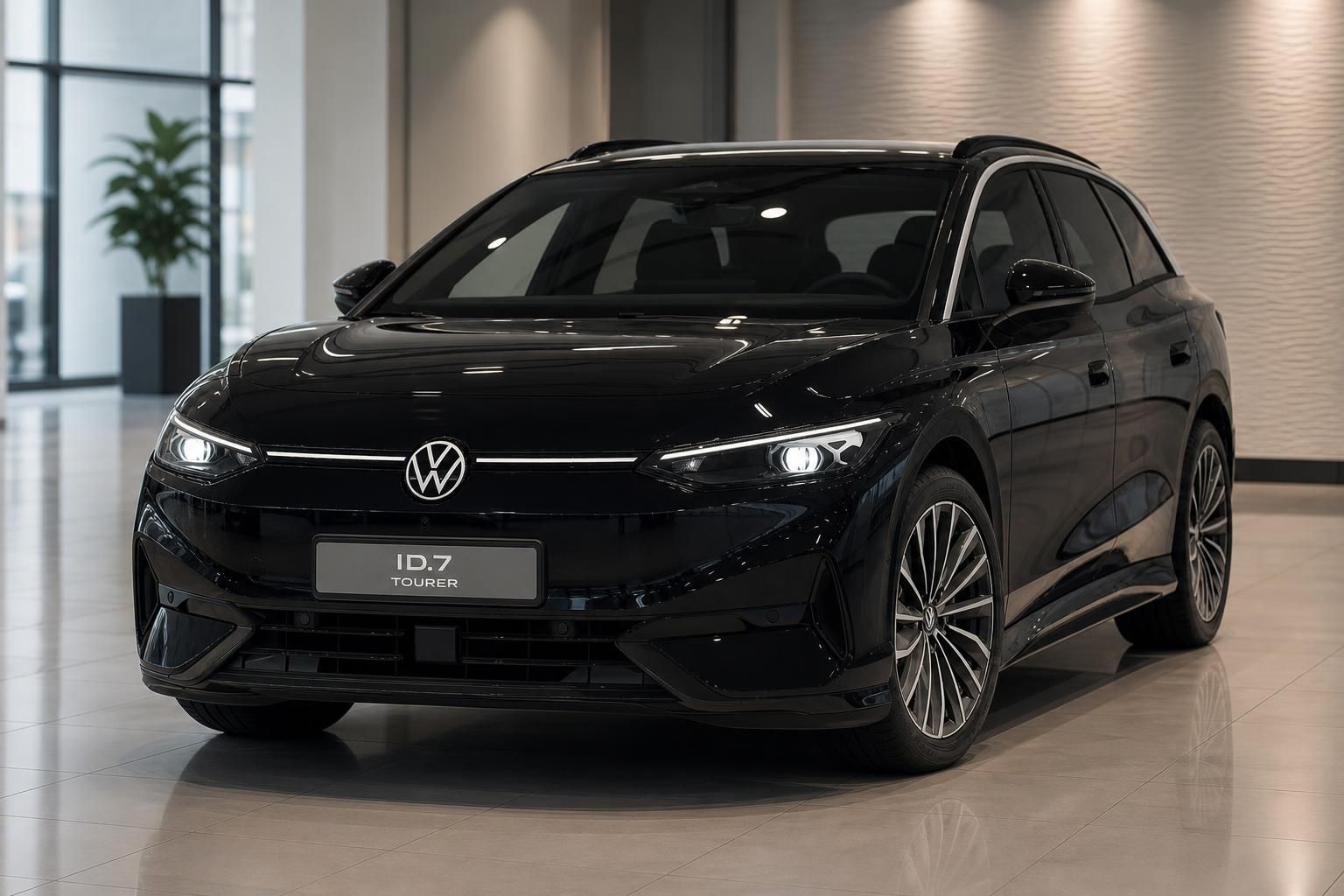 VW ID.7 Tourer schwarz Frontansicht im Autohaus