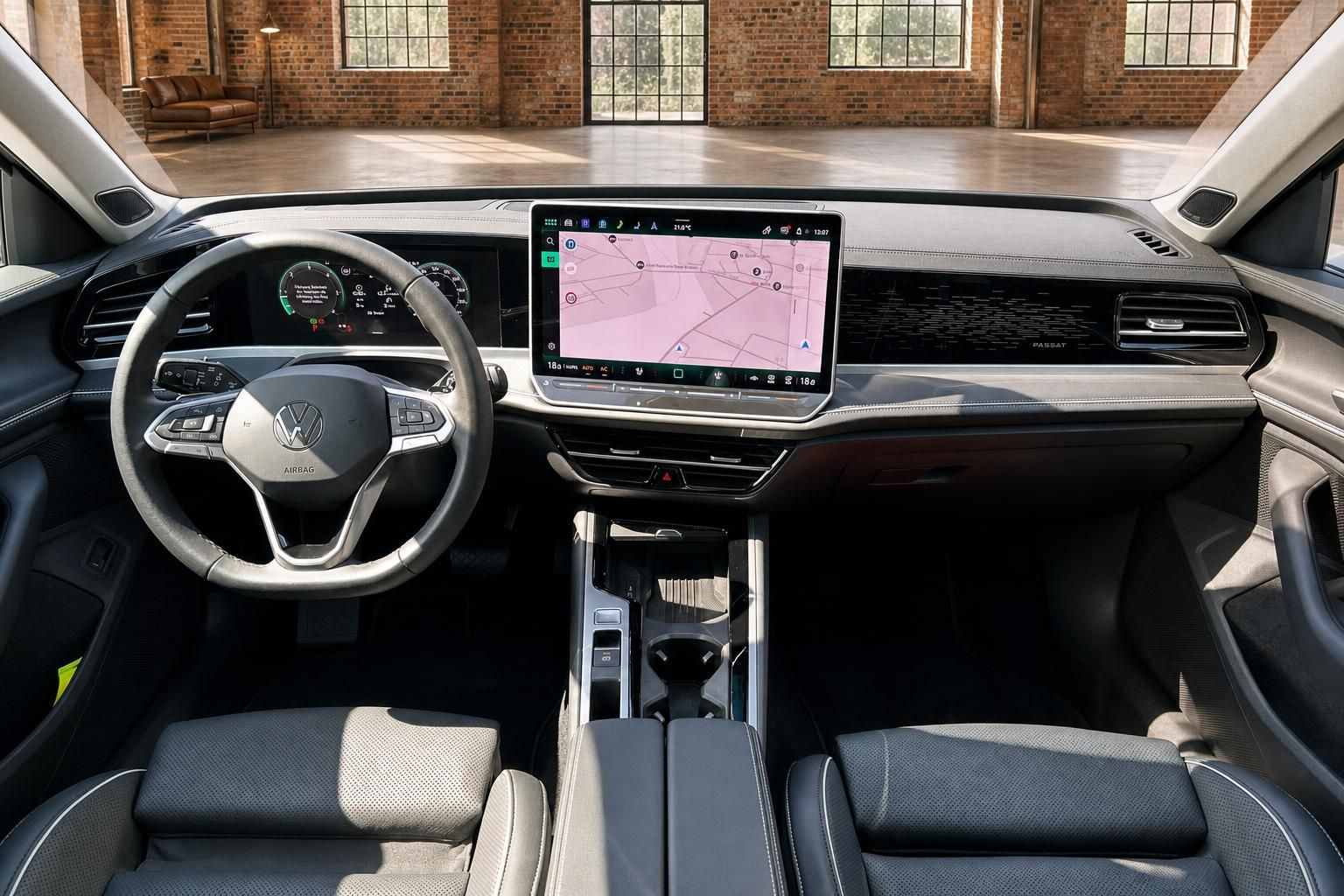 VW Passat Cockpit mit Lenkrad, Touchscreen und Vordersitzen