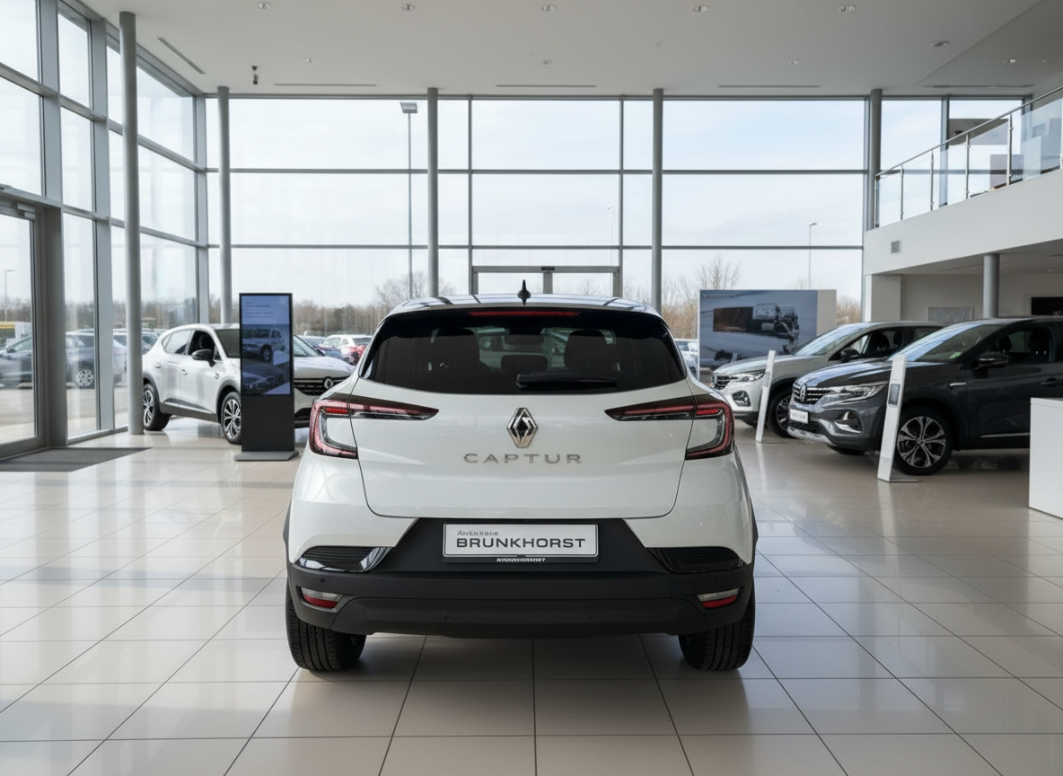 Renault Captur Weiß Heckansicht im Autohaus Brunkhorst Showroom