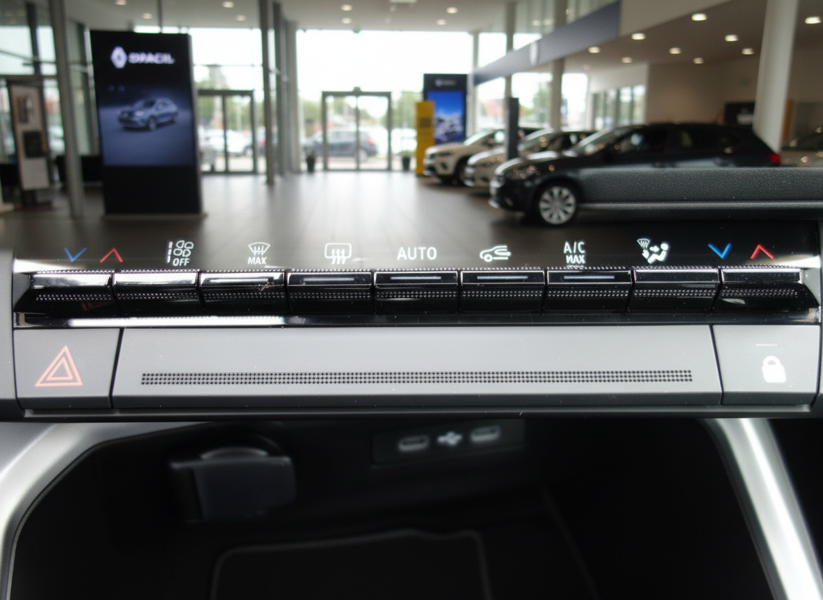 Fahrzeug Klimabedienfeld mit AUTO, A/C MAX und Sitzheizung-Tasten im Autohaus