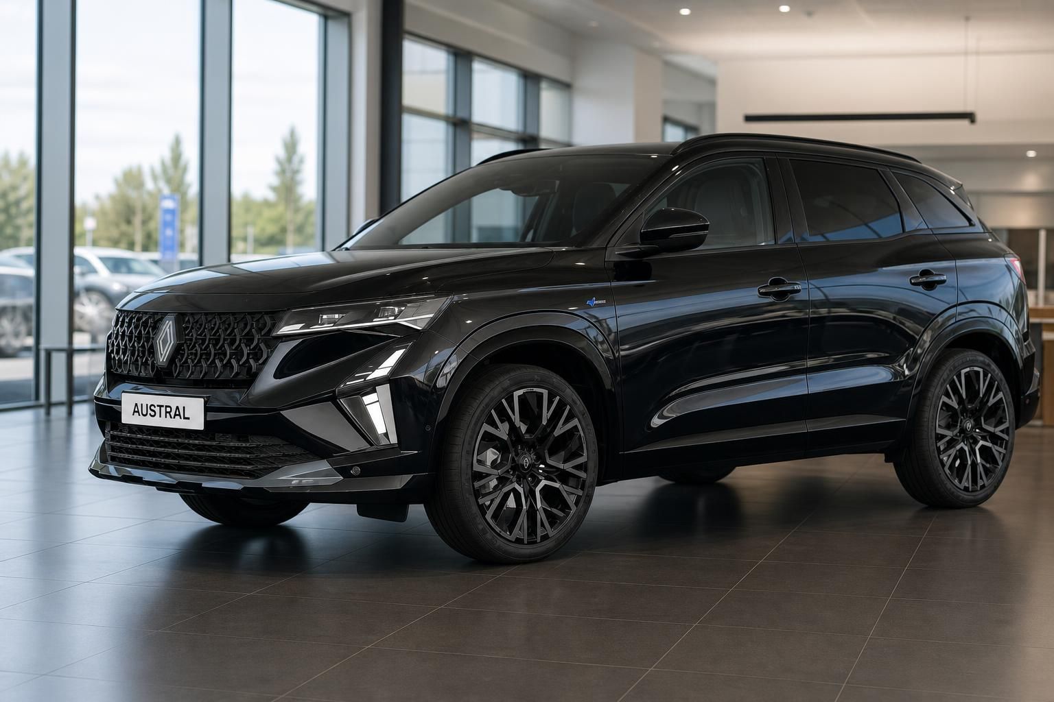 Renault Austral in Schwarz, Frontansicht im Autohaus