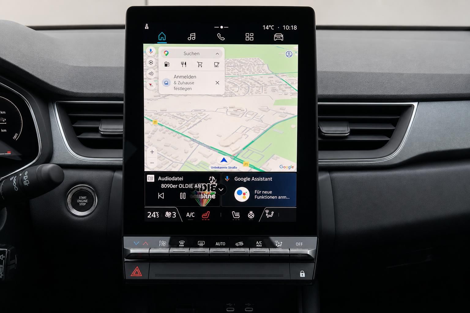 Renault Touchscreen mit Google Maps Navigation und Klimaautomatik-Bedienfeld