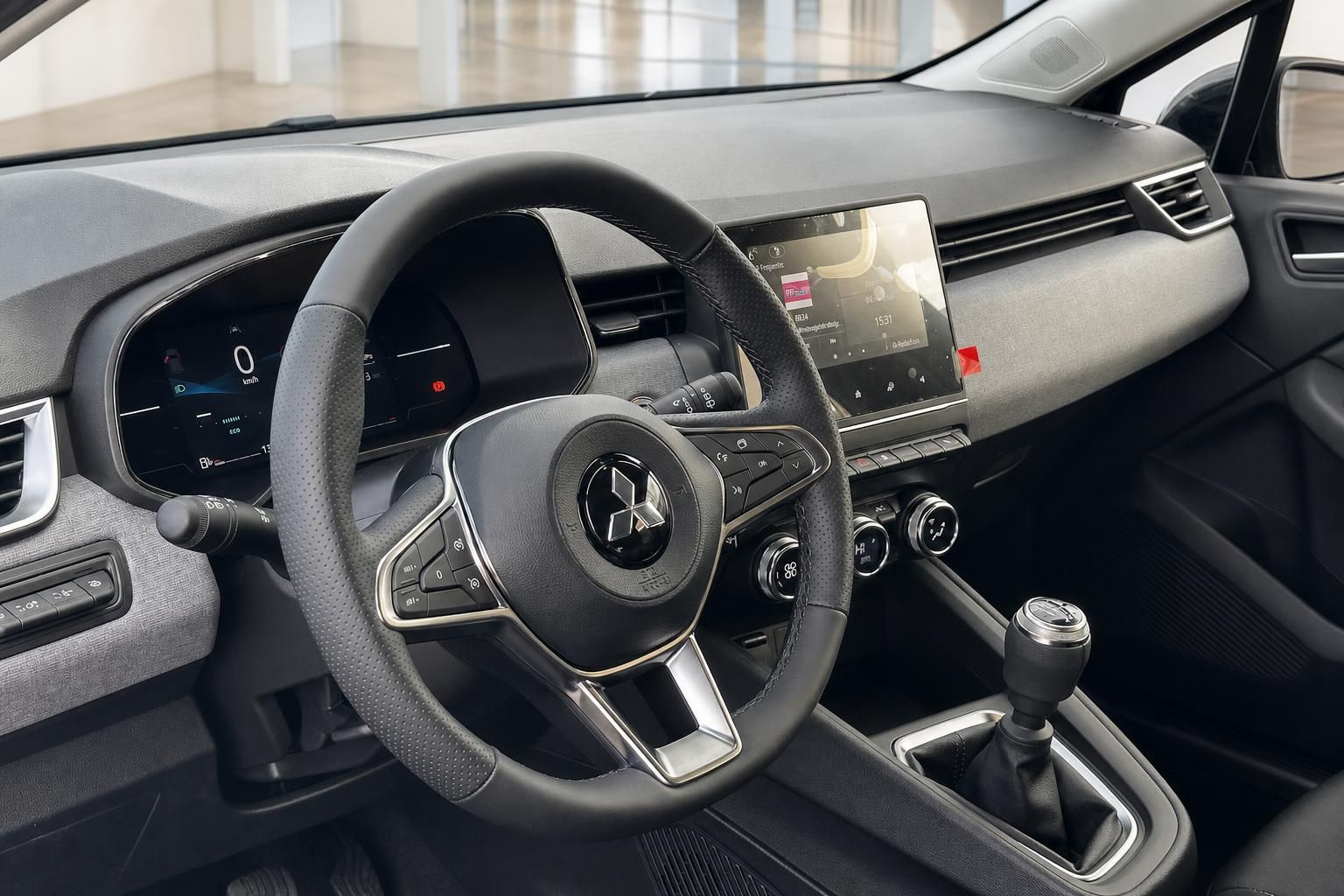 Mitsubishi Cockpit mit Lenkrad und digitalem Infotainment-Display