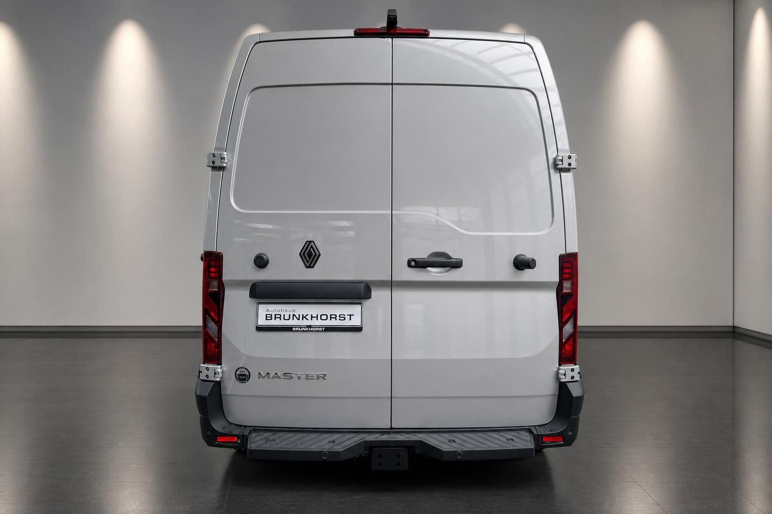 Renault Master Kastenwagen grau - Heckansicht mit Hecktüren und Autohaus Brunkhorst Kennzeichen