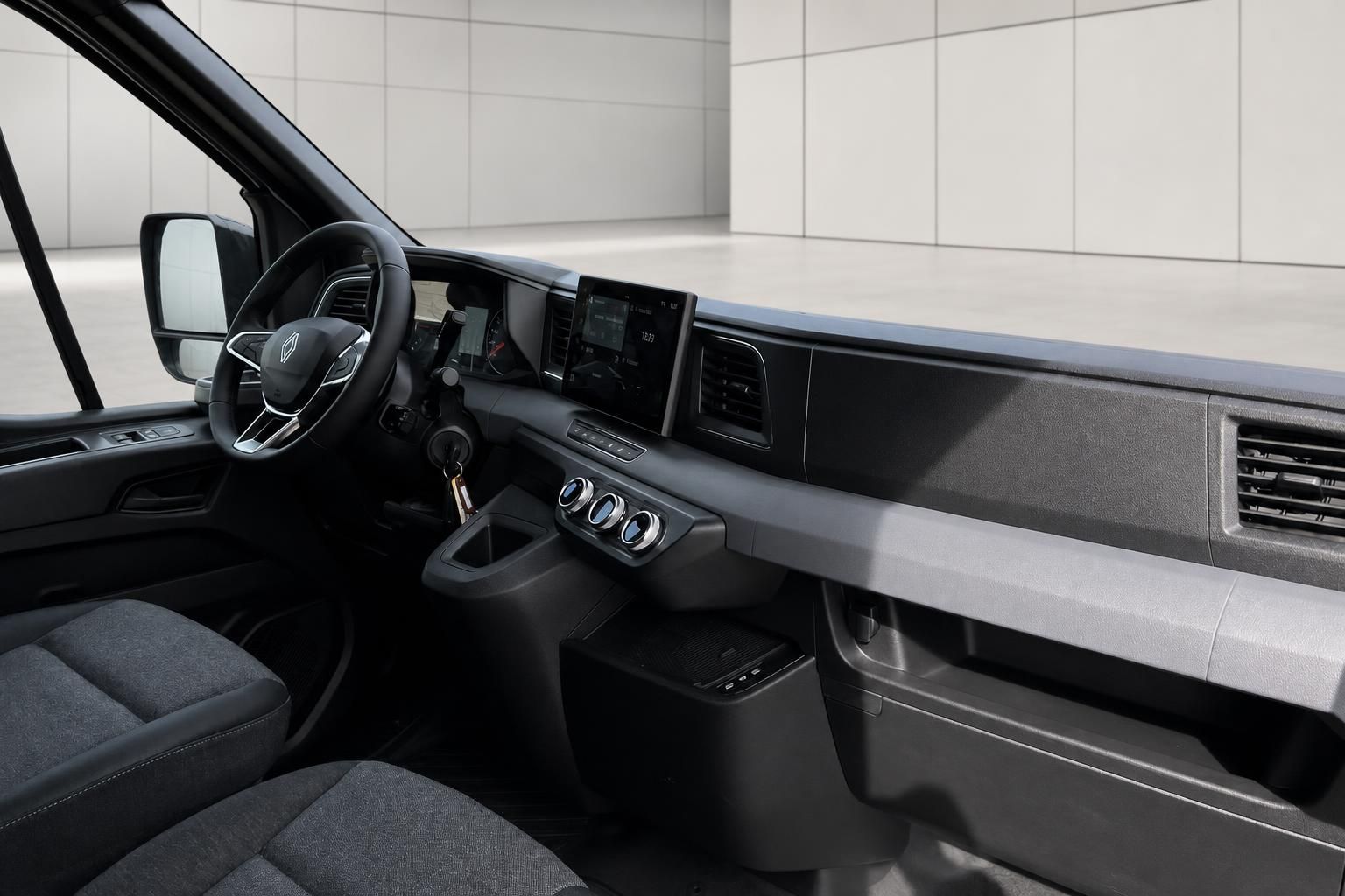 Renault Master Armaturenbrett - Lenkrad, digitale Anzeigen und Klimabedienung im Innenraum