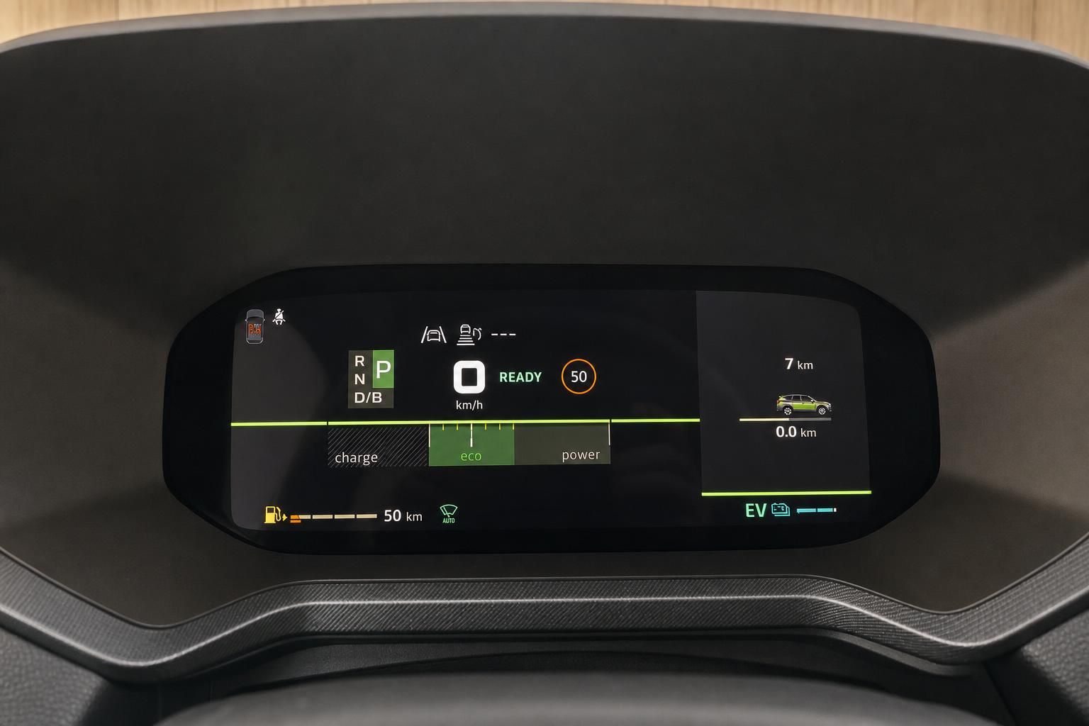 Digitales Kombiinstrument mit Fahrmodus-Anzeige eco und power im Elektro-SUV