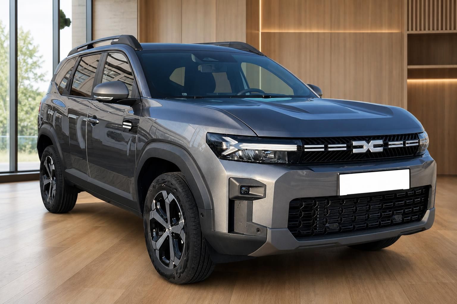 Dacia Bigster SUV grau, Frontansicht mit markantem Kuehlergrill