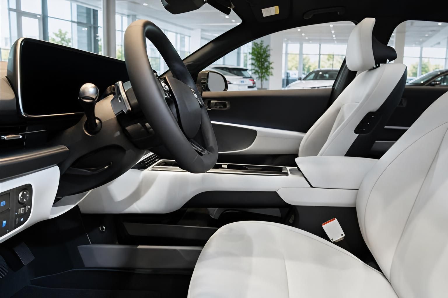 Hyundai Ioniq 6 Innenraum mit weißen Ledersitzen und Lenkrad
