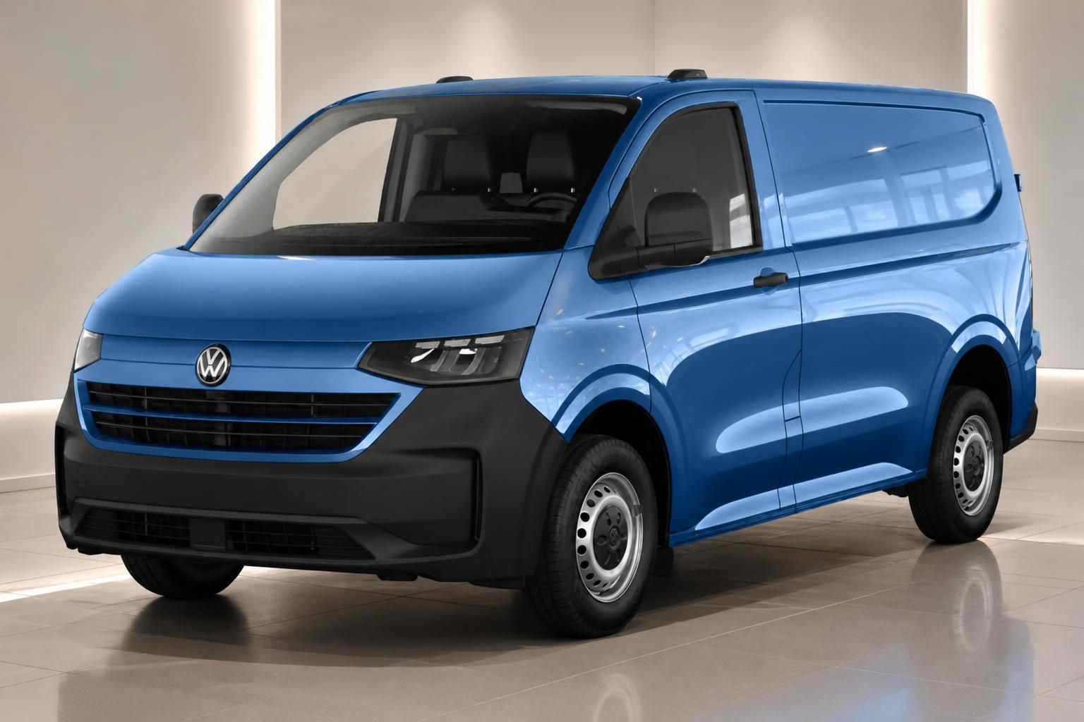 VW Transporter blau Seitenansicht schräg vorne
