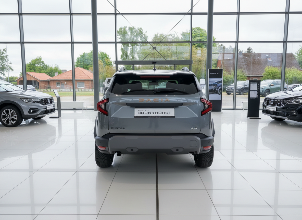 Dacia Duster 4x4 Grau Heckansicht im Autohaus Brunkhorst Showroom