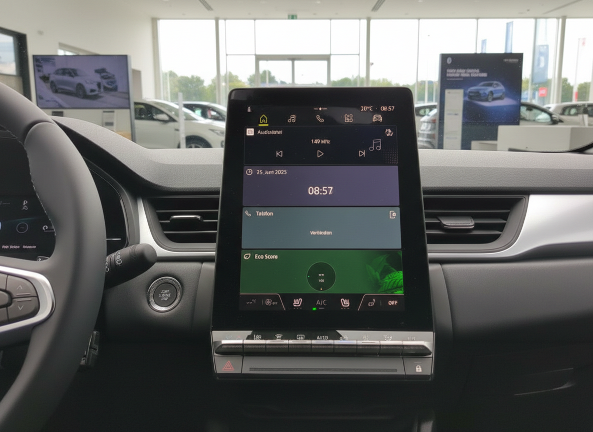 Renault Innenraum mit großem Touchscreen-Display im Autohaus