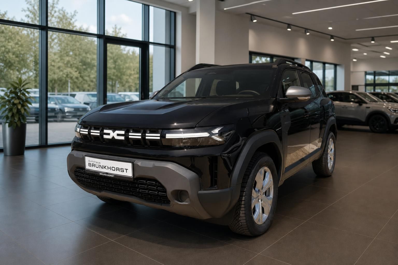 Dacia Duster SUV schwarz Schrägsicht vorne im Autohaus - Gebrauchtwagen bei Brunkhort