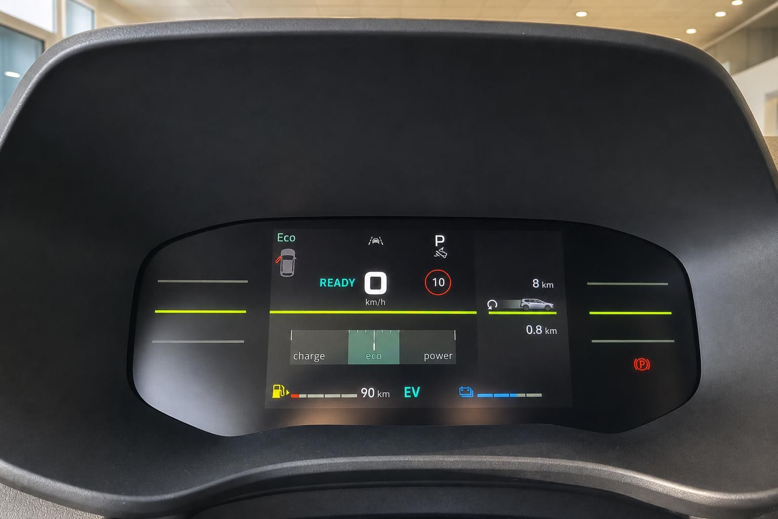 Digitales Armaturenbrett mit Elektrofahrzeug-Display - Innenraum Cockpit