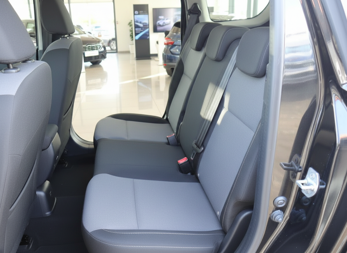 Fahrzeuginnenraum Rücksitzbank grau mit Sicherheitsgurten im Autohaus