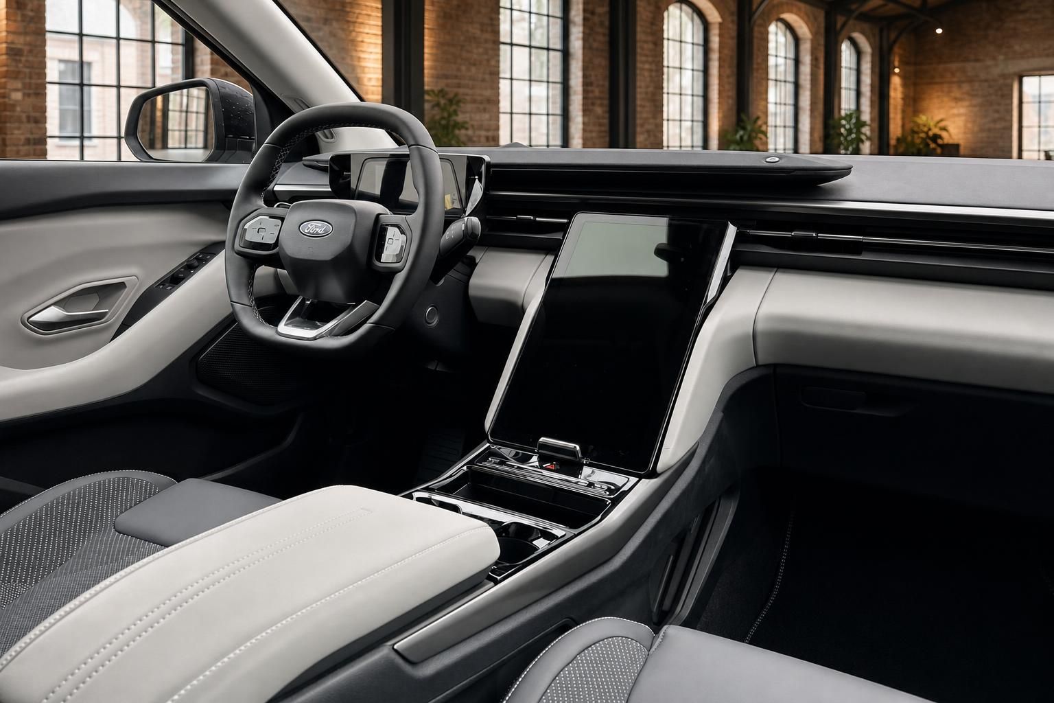 Ford Explorer Cockpit mit Lenkrad und großem Touchscreen Infotainment