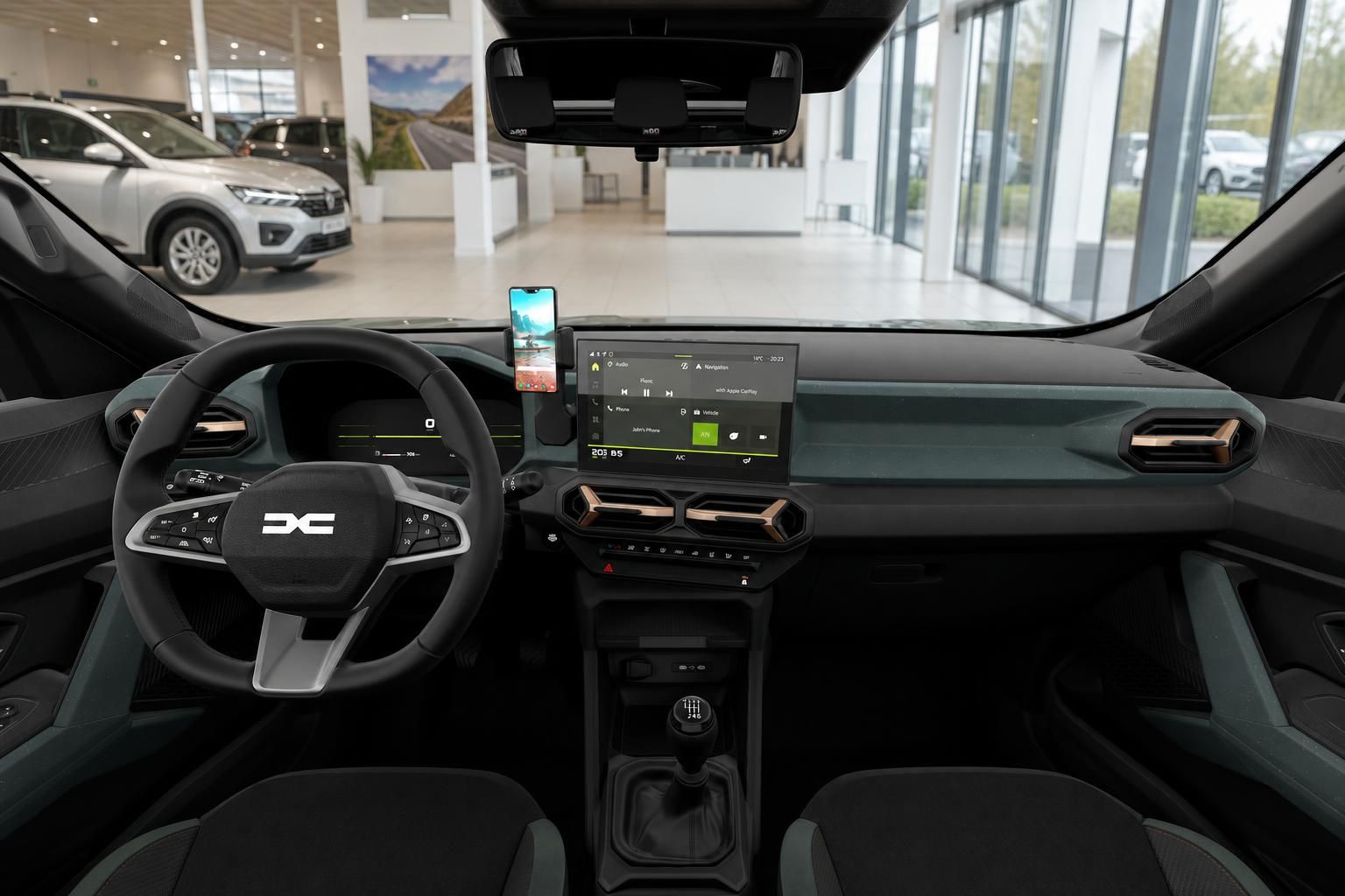 Dacia Duster Innenraum mit Cockpit, Lenkrad und Touchscreen