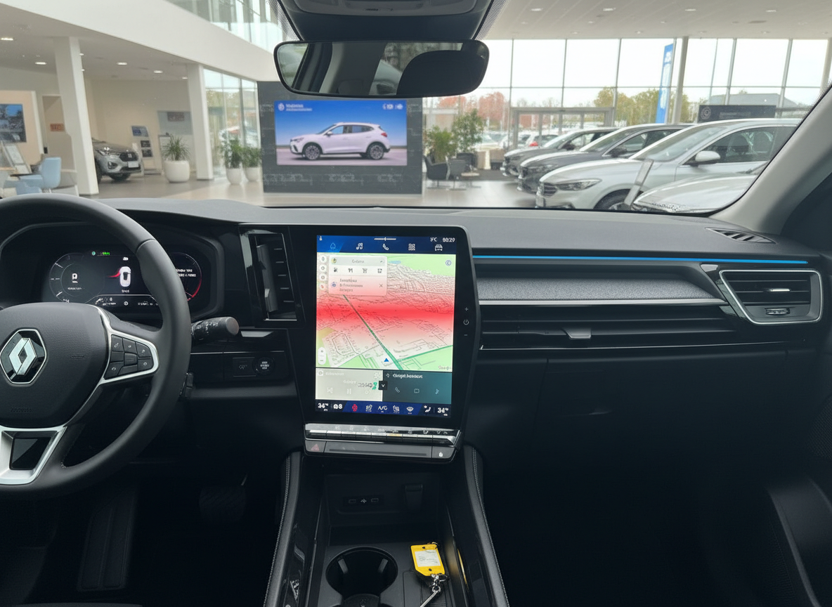 Renault Innenraum mit großem Touchscreen-Navigationssystem und digitalem Cockpit