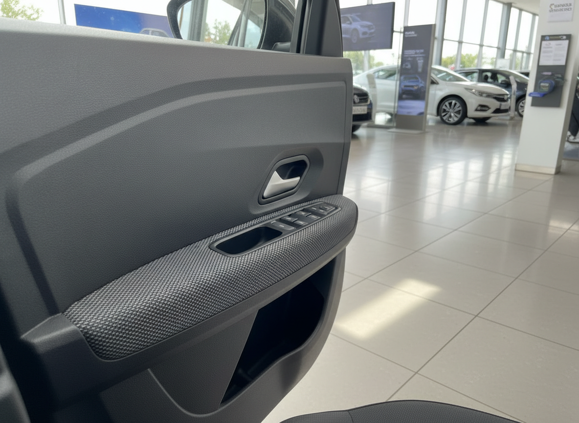 Fahrzeugtür Innenansicht mit elektrischen Fensterhebern im Autohaus Showroom