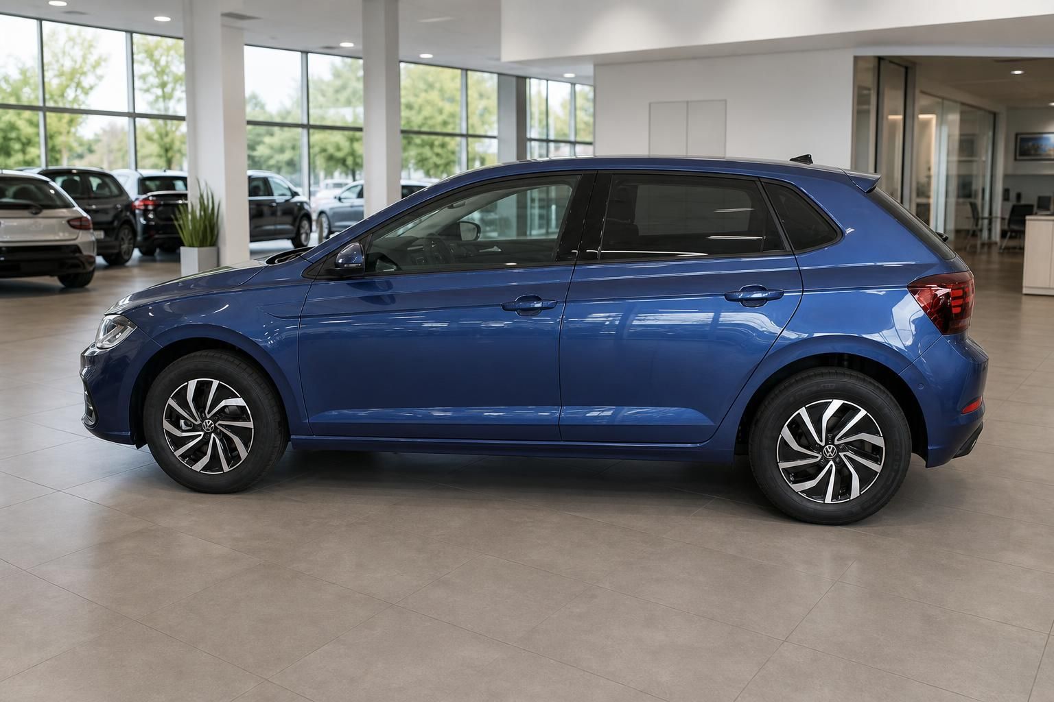 VW Polo blau Seitenansicht Heckbereich Autohaus