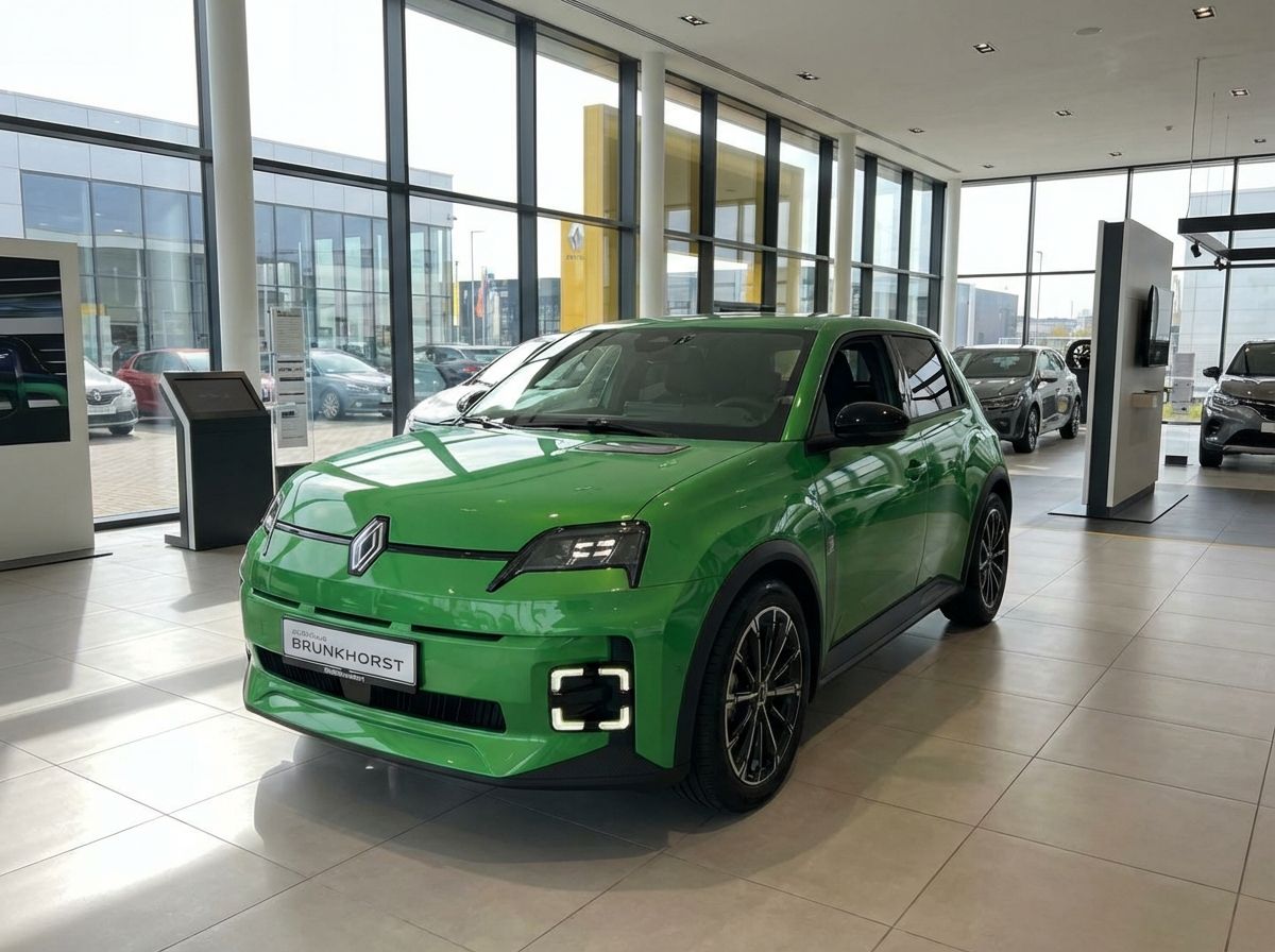 Renault 5 E-Tech Electric in Grün im Autohaus Brunkhorst Showroom