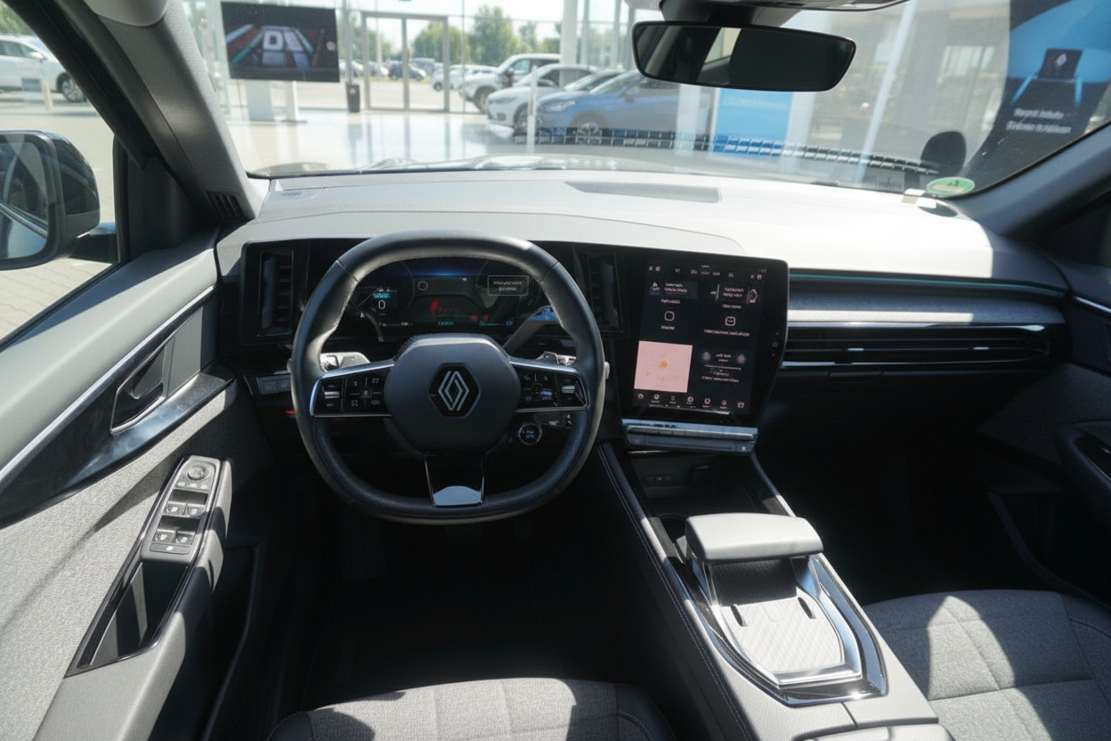 Renault Innenraum mit digitalem Cockpit und Infotainment-Touchscreen