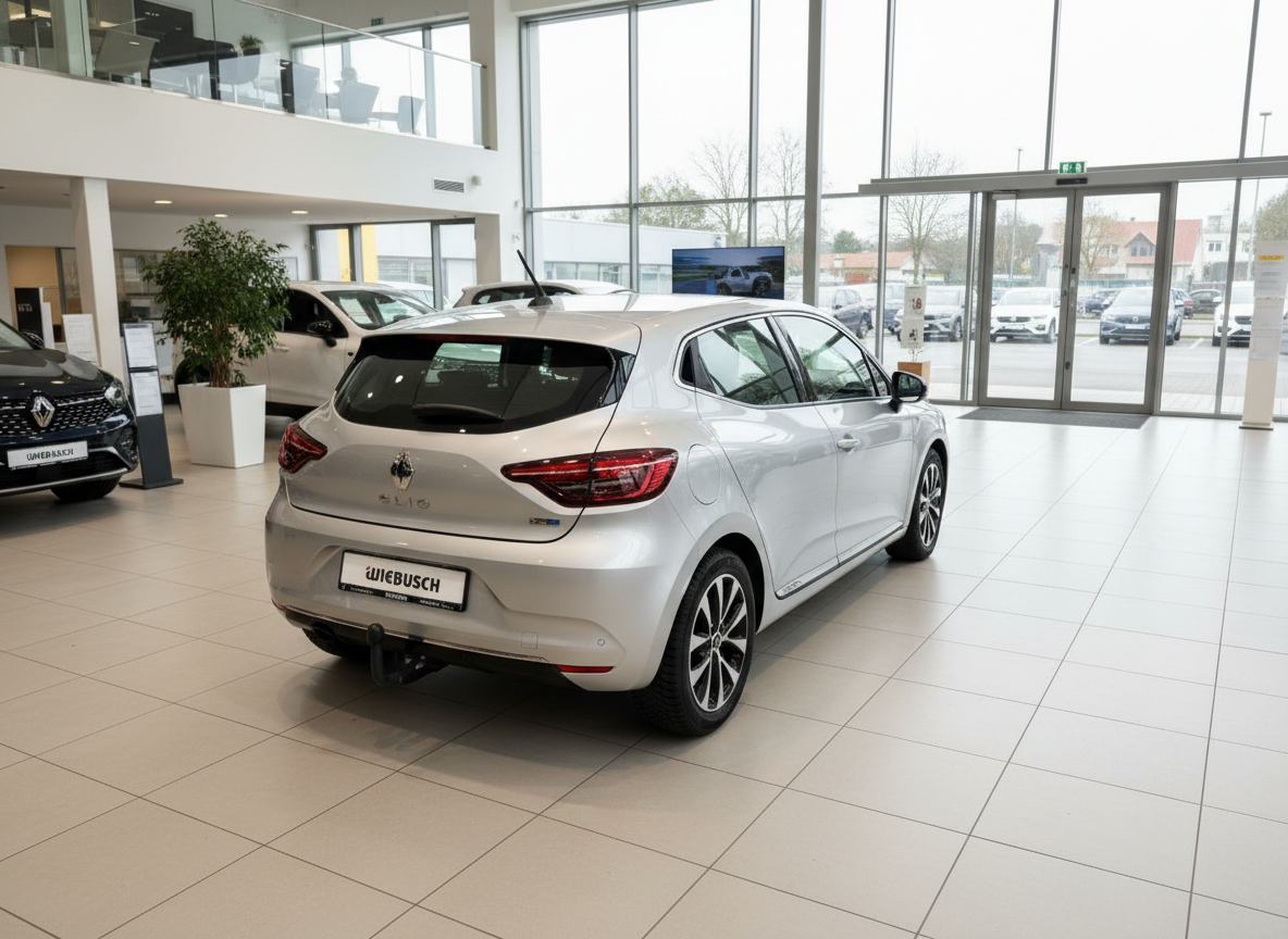 Renault Clio V silber Heckansicht im Autohaus Wiebusch Showroom