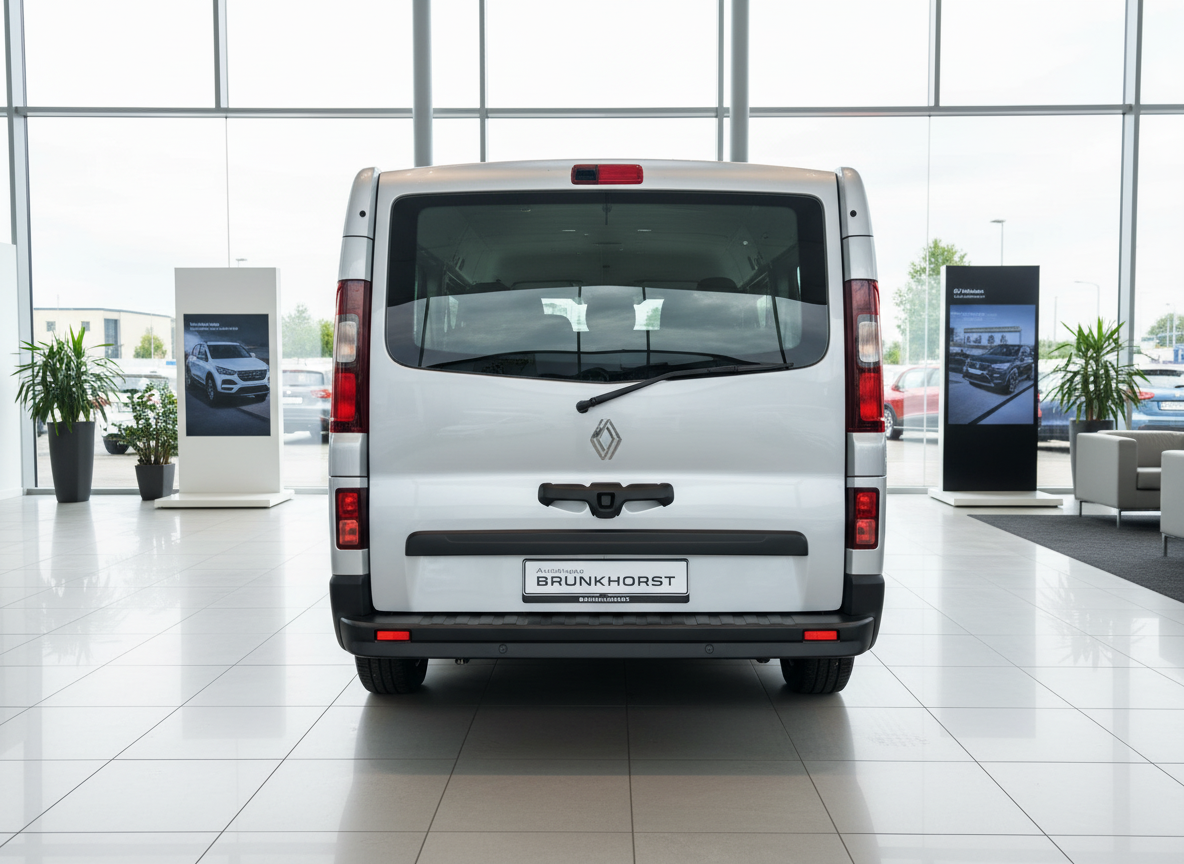 Weißer Renault Trafic Kombi Heckansicht im Autohaus Brunkhorst Showroom