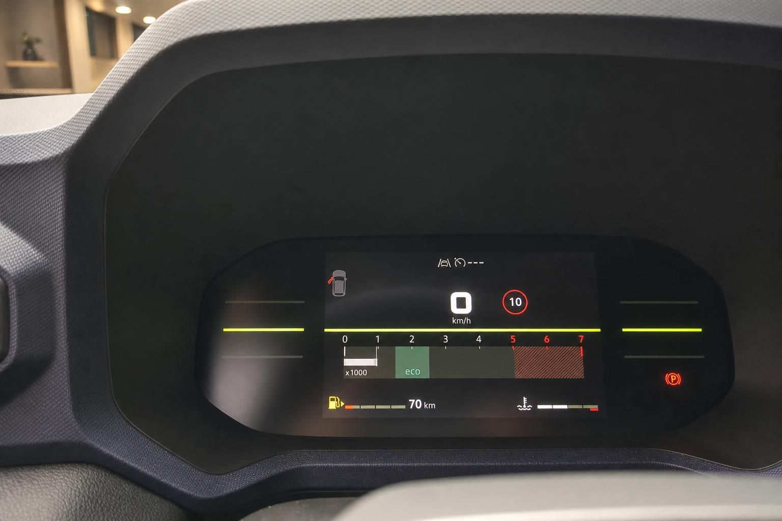 Digitales Kombiinstrument mit Drehzahlmesser, Eco-Anzeige, Tankstand und Geschwindigkeitsanzeige