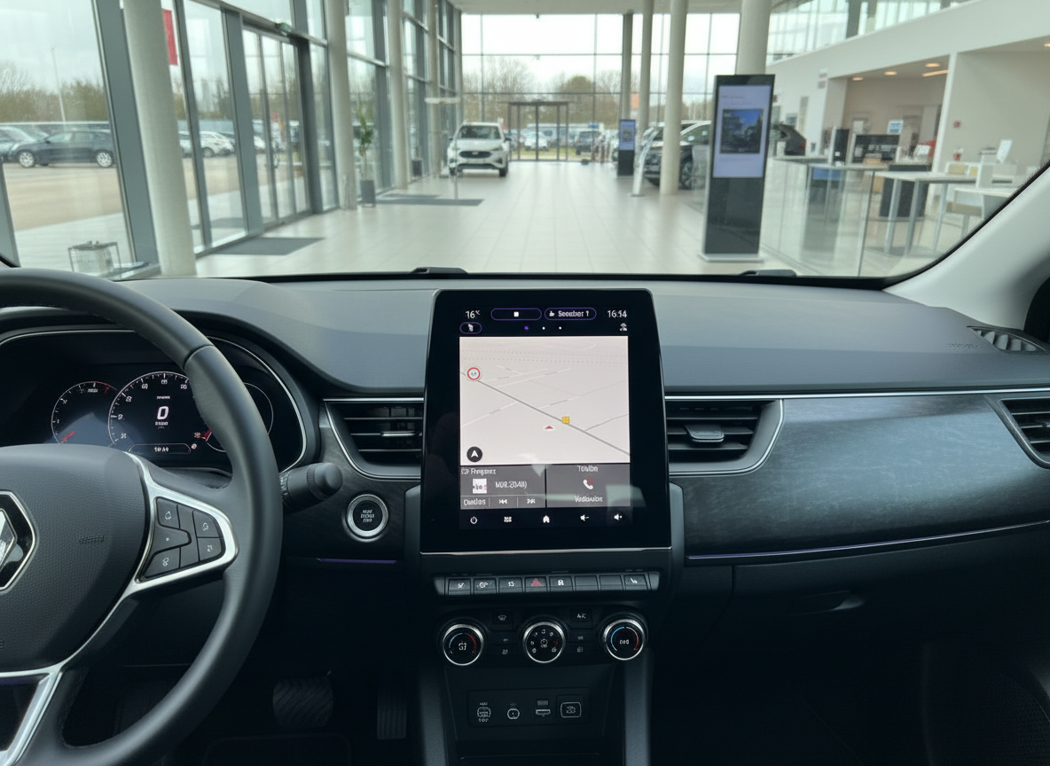 Renault Innenraum mit Infotainment-Display und Navigation im Autohaus