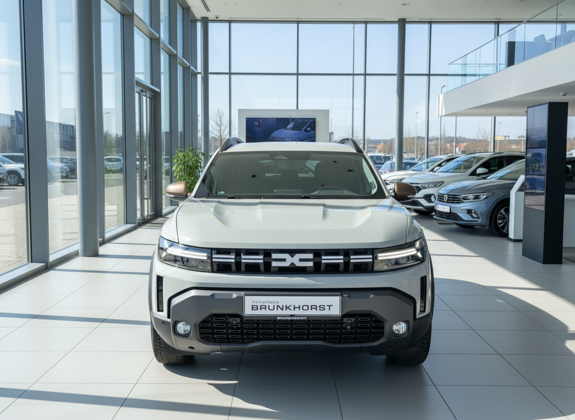 Dacia Duster SUV Frontansicht in Grau im Autohaus Brunkhorst Showroom