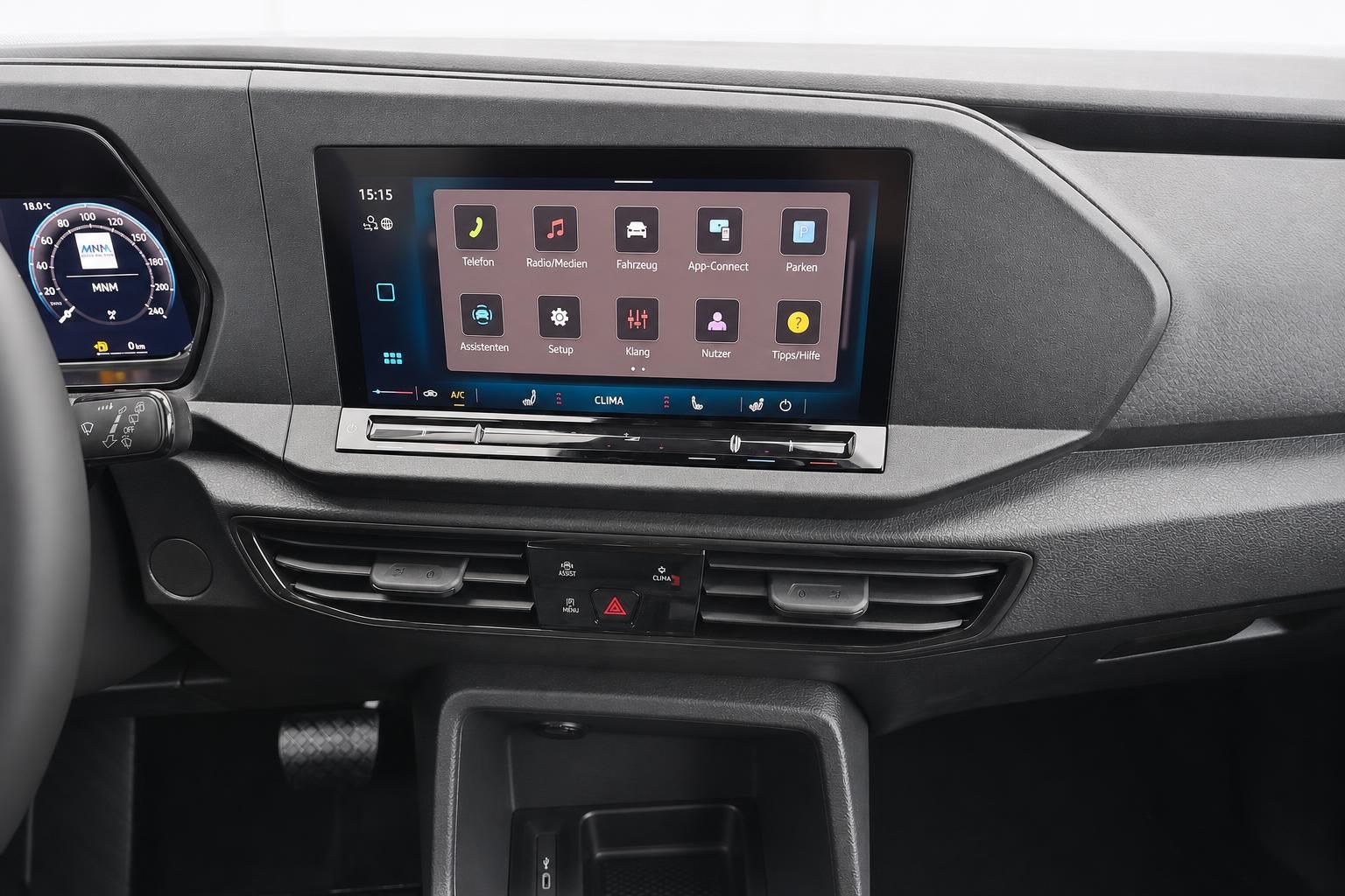 VW Caddy Infotainment-Display und Mittelkonsole Detail