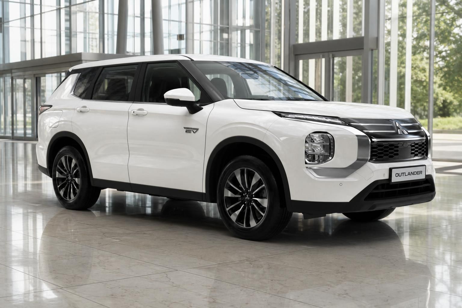 Mitsubishi Outlander weiss SUV Seitenansicht schraeg vorne