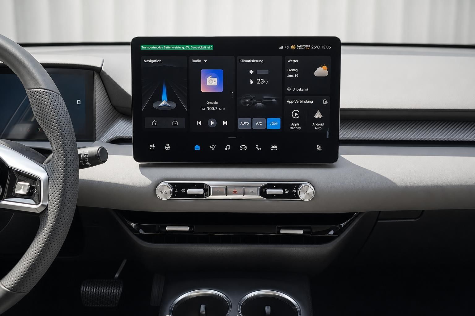 MG Touchscreen Display mit Navigation und Klimasteuerung im Detail