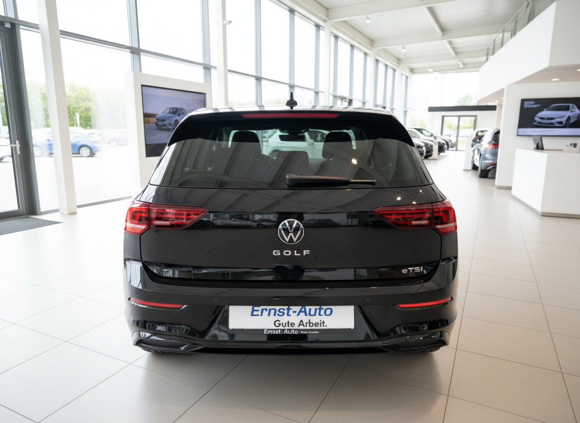Volkswagen Golf eTSI Mk8 in Schwarz – Heckansicht im Autohaus Ernst-Auto